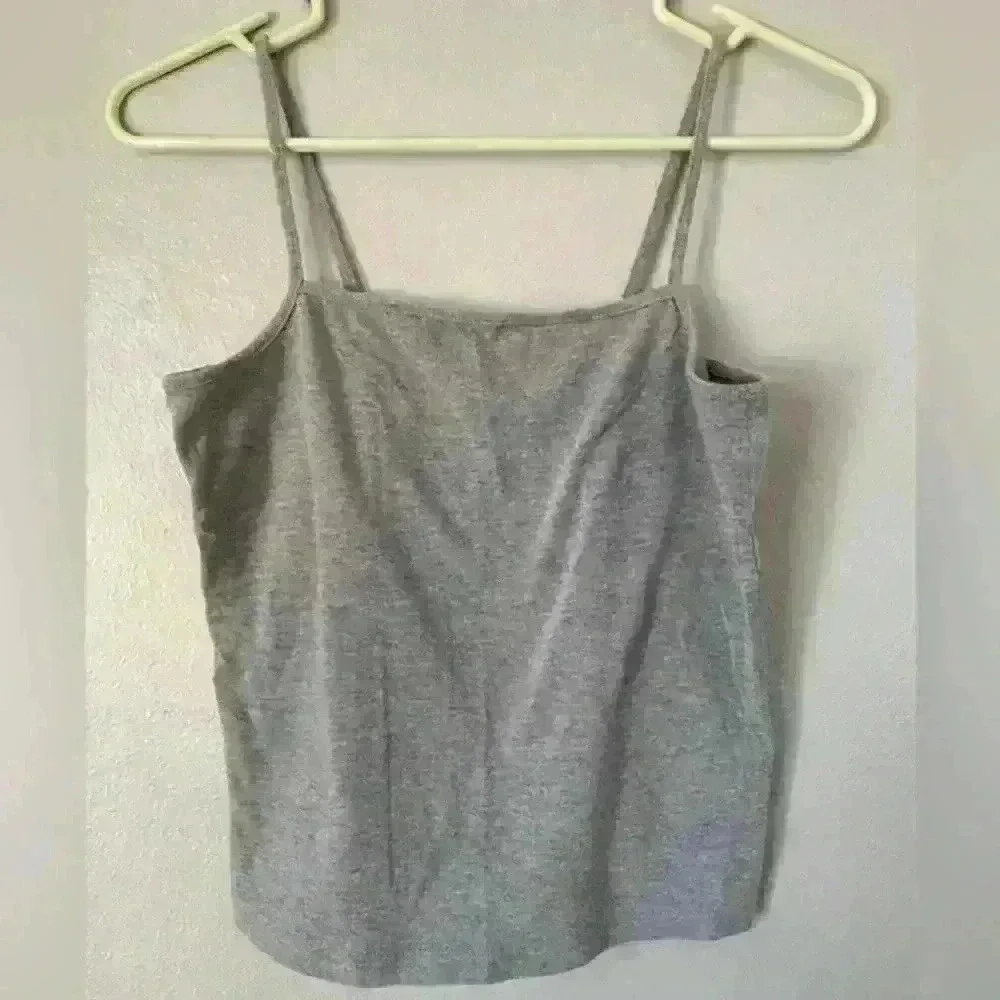 ❤️ 3/$15 Wild Fable Size Large Gray Crop Spaghetti Strap Tank Top - Picture 2 of 3